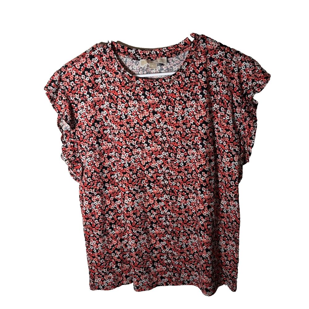 Michael Kors Blouse Women's Small Floral Ruffle Crew Neck Casual Top Shirt